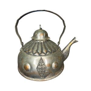 Antique Turkish Ottoman Silver Plated Hammered Tea Kettle